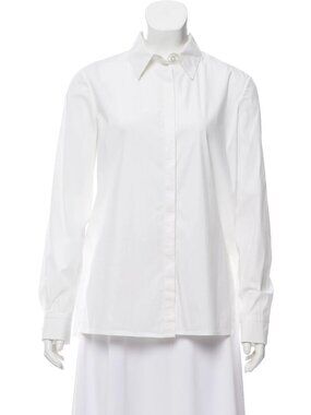 THE ROW WHITE BUTTON-DOWN COTTON SHIRT GATHERED TENTED BACK SIZE 4 US